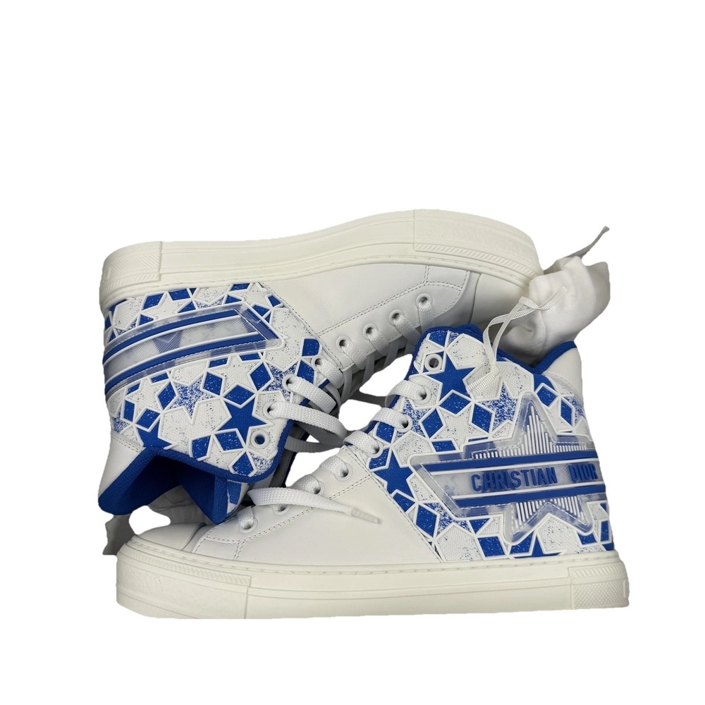 Christian Dior Shoes Womens Size 37.5 White Blue Walk'n'Dior High Top Made Italy - Picture 2 of 6